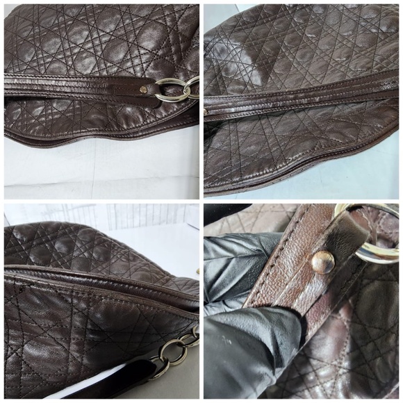 Authentic CHRISTIAN DIOR Cannage Quilted Lambskin Leather Soft Hobo Bag Brown - Picture 9 of 15